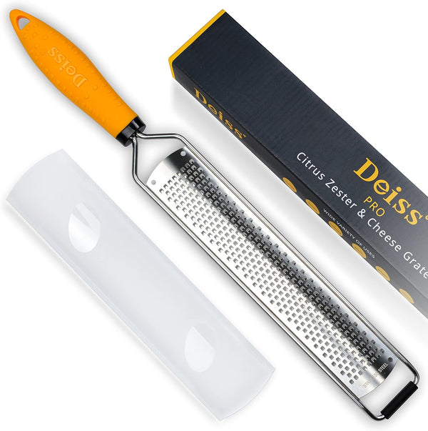 Deiss PRO Citrus Lemon Zester & Cheese Grater - Razor-Sharp Stainless Steel Blade, Dishwasher Safe