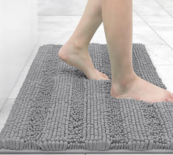 Grandaily Chenille Striped Bathroom Rugs - Extra Thick, Non-Slip Soft Plush Shaggy Bath Carpet, Dark Gray