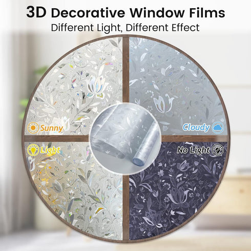 rabbitgoo Decorative Stained Glass Window Film, Sun Blocking Window Clings, Renter-Friendly Static Cling, Rainbow Tulip