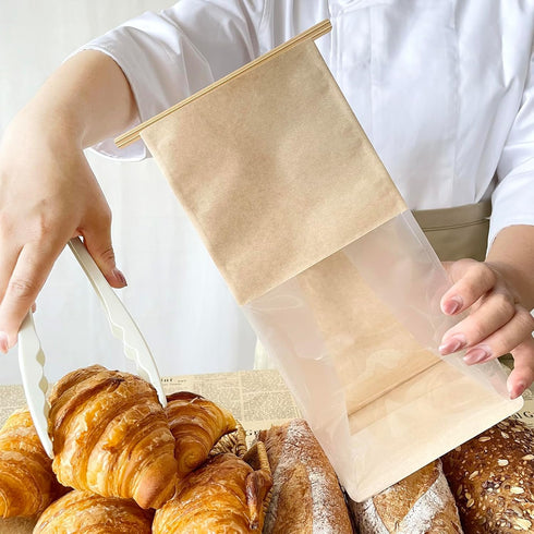 BIUBIU 50ct 5.1x4.3x11inch Packaging, Thicker Paper Bread Bags for Homemade with Window & Tin Tie Tab Lock - Ideal