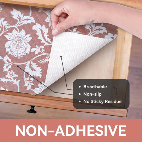 RAY STAR Shelf Liner, Non-Adhesive Pink Floral Kitchen Cabinet Liner, Strong Grip Non-Slip, 18 Inch x 8 FT (4 Rolls)