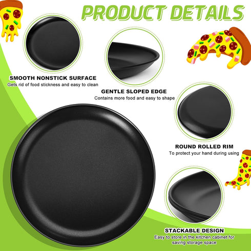P&P CHEF 13½ Inch Pizza Pan Set, 3 Pack Nonstick Round Pizza Trays for Oven Baking, Stainless Steel Core, Black