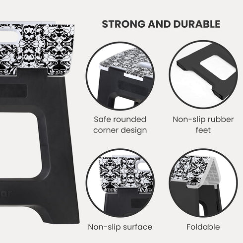 Vigar Compact Step Stool, Foldable 12-1/2-inch Non-Slip Stool for Adults up to 330 Pounds, Rococco Black