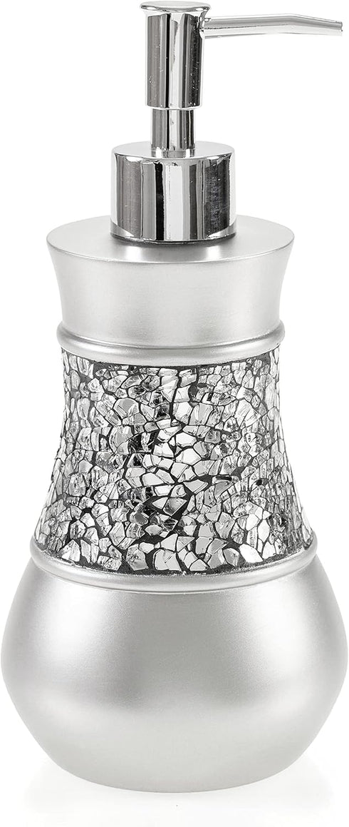Crackled Glass Silver Hand Soap Dispenser - Decorative Countertop Lotion Dispenser for Bathroom