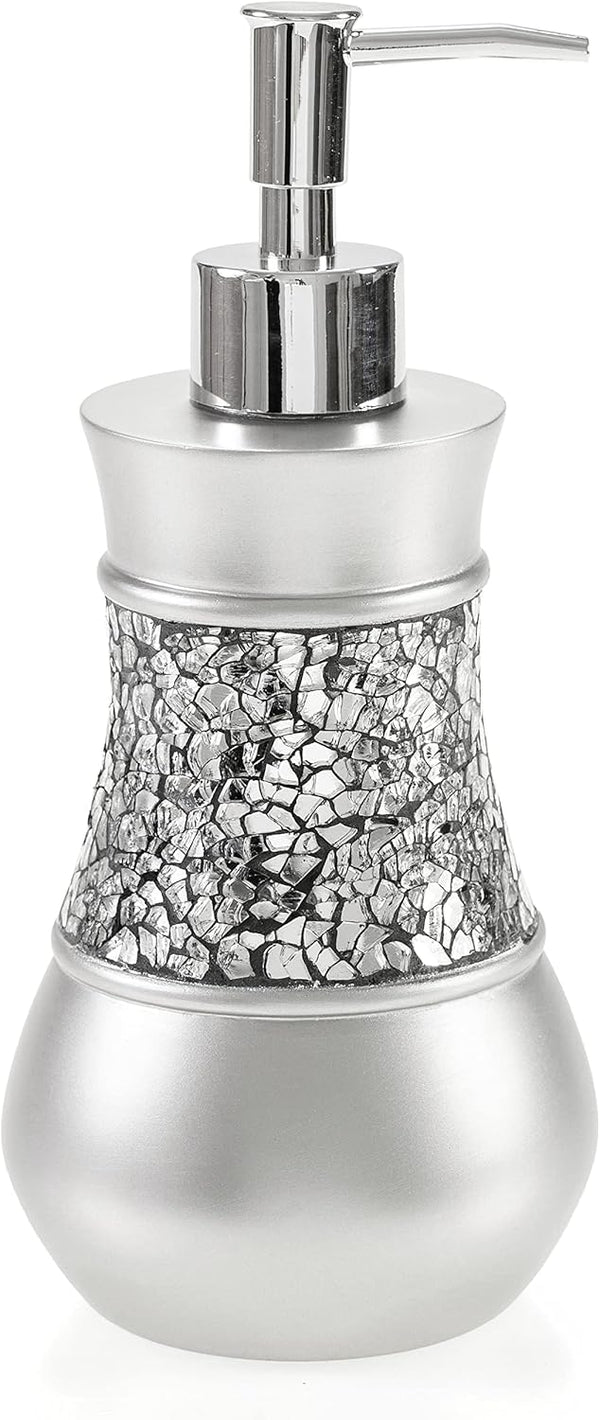 Crackled Glass Silver Hand Soap Dispenser - Decorative Countertop Lotion Dispenser for Bathroom