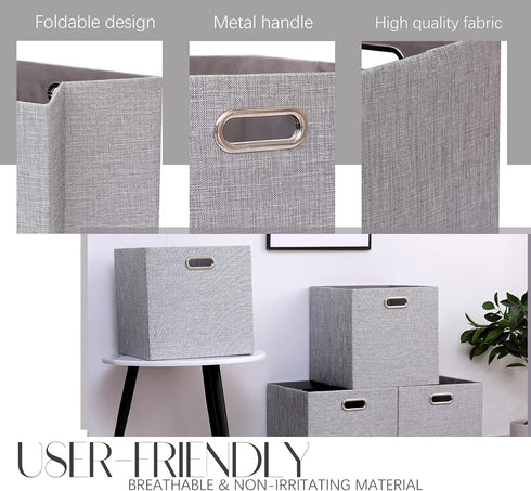 Cube Storage Bins 13×13 Linen Foldable Box with Handles, Set of 4 Large Capacity Organizers for Closet and Shelf