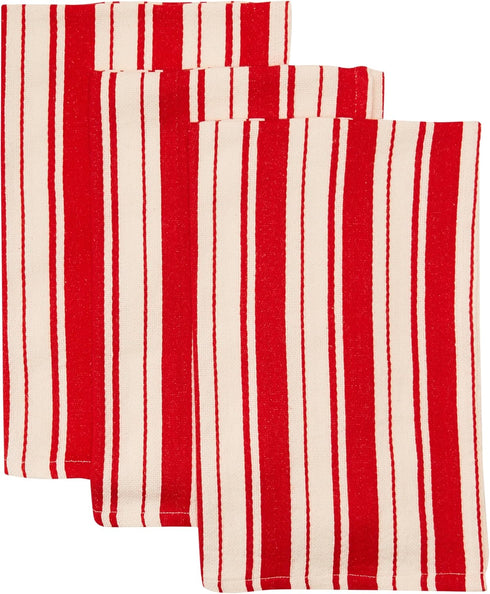 DII Kitchen Cleaning Collection, Heavy Duty Cotton Dish Towel Set, Striped Tomato, 18x28, 3 Piece