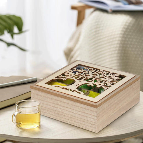 handrong Tea Box Organizer,Wood Teas Bag Holder,Tea Organizers and Storage,Teas Organizer with Tree Pattern for Home