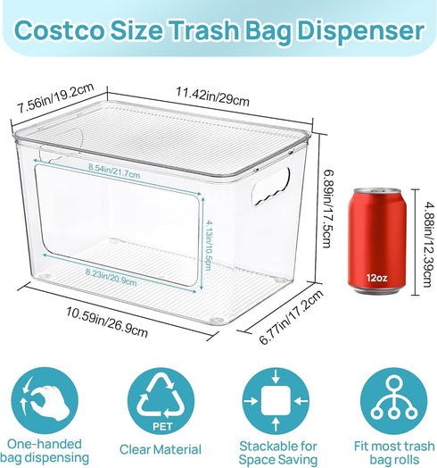 2 Pack 13/30/33 Vtopmart Trash Bag Holder, Stackable Garbage Bag Dispenser for Gallon Bags, Clear Organizer Bins