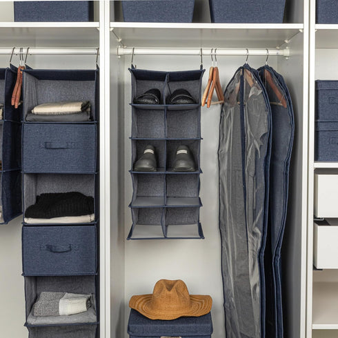 Closet 10 Household Essentials Hanging Cotton Blend and Plastic Shoe Organizer with Storage Compartments, Denim