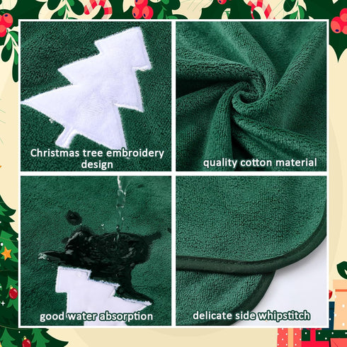 6 Set Peryiter Pcs Christmas Bath Towels Xmas Tree Embroidered Cotton Bathroom Decors Green Xmas Tree Hand Towels