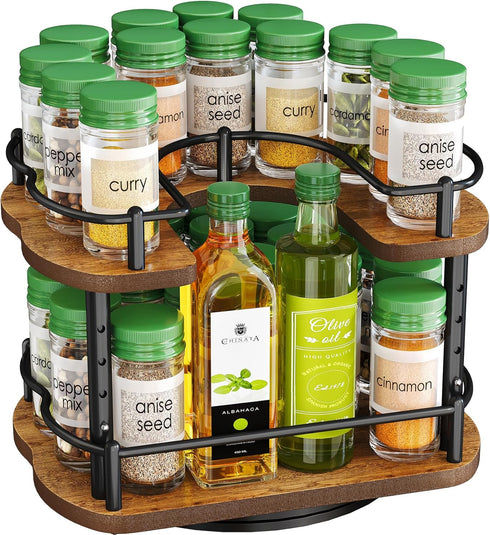 Spice Rack Organization for Cabinet - Height Adjustable Rotating Lazy Susan Organizer,