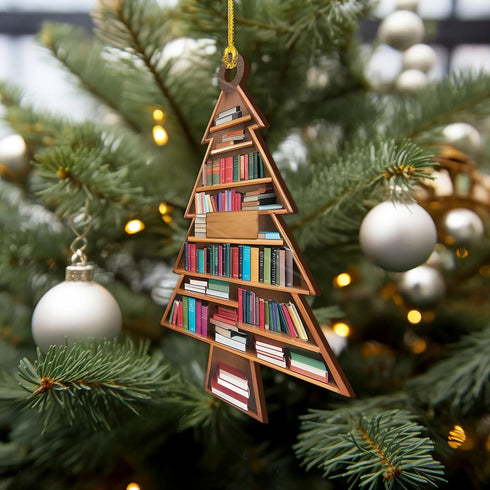 NGHYANNA 4 Inch NGHYANA Wooden Christmas Tree Bookshelf Ornament Book Lover Holiday Decoration