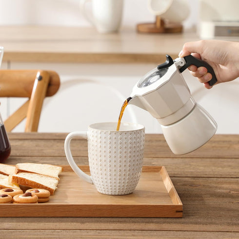 16 OZ Set 4 Set, MALACASA LYDIA Coffee Mugs, Ceramic Mugs of with Handle, Embossment Cups for Latte, Hot Tea
