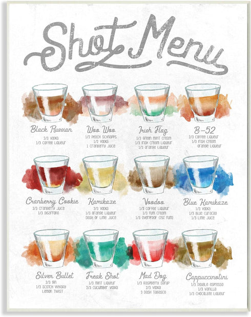 Stupell Industries Cocktail Shot Menu Wall Plaque, 10 x 15, Off-White, Designed by Daphne Polselli