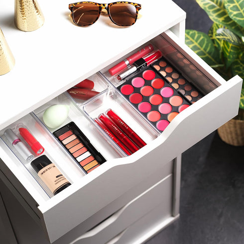 Masirs Clear Drawer Organizer, 8-Piece Set for Office Desk, Utensils, Cosmetics, and Makeup