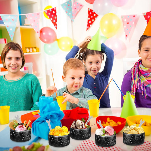 12 Sets Set, Frozen Uiifan Truck Wheel Ice Cream Bowls Spoon Plastic Race Car Party Yogurt Cups with Spoons Sturdy