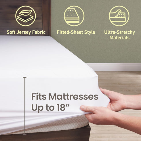 18" SafeRest Waterproof Mattress Protector Full Size Absorbent Breathable Soft Fitted Bed Cover with Deep Stretchable