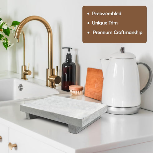 9 6 1.5 Inch Rustic Wood Riser - Rectangular Soap Tray, Candle Holder, Plant Stand - White, x X