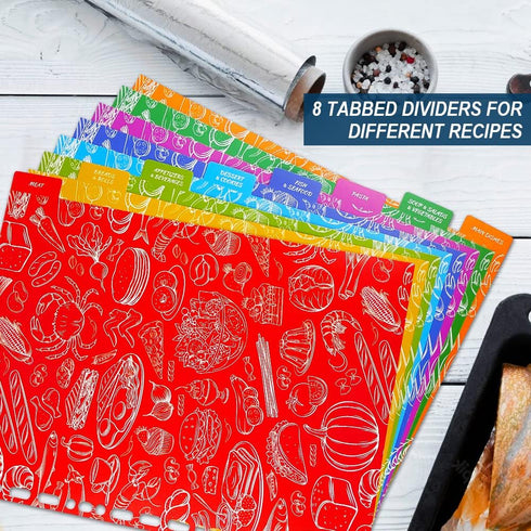 Recipe Binder, 9.5 x 11 inch 3 Ring Kit with 50 Protectors, 100 Recipe Cards & 8 Category Divider Tabs