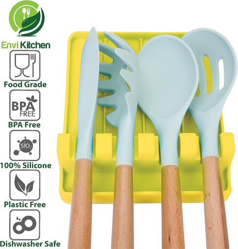 Large Silicone Spoon Rest - Cooking Utensil Holder with Drip Pad Walls, BPA-Free Spatula Rest for Kitchen Countertop