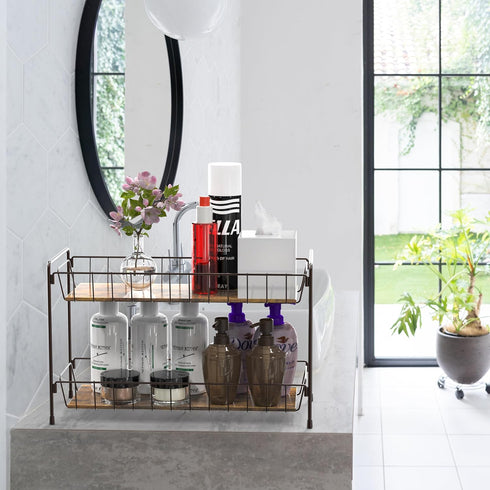 Simple Houseware Countertop Spice Rack, 2-Tier Kitchen Spice Organizer Storage Shelves, Bronze Finish