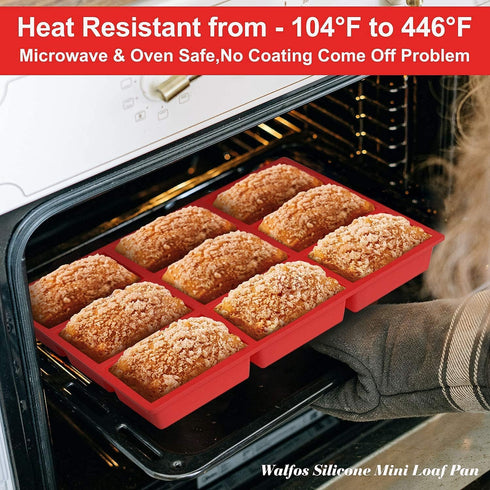 Walfos Non-Stick Silicone Mini Loaf Pans - 9 Cavities Baking Mold for Mini Loaf, Cake, Bread, Set of 2