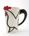 20764 Fine Porcelain White and Black Rooster Mug with Red Crown and Spoon, 5 1/8"H