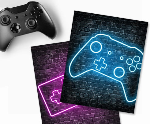 Neon Gaming Posters for Boys Room Decor, Gamer Wall Art Set of 6 (8”X 10”) for Bedroom, Game Room