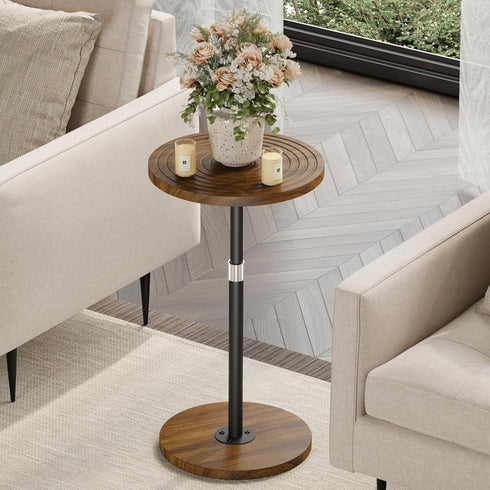 Asgolion Round Small Side Table, Adjustable-Height Drink Table, Pedestal Martini Stand, Weighted Base Cocktail Table