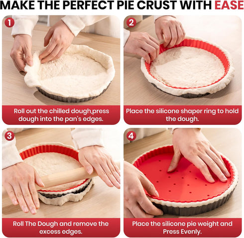 Kit,9 Inch Tart Pan Tart Pans with Removable Bottom,Non-stick Fluted Quiche Pan with Silicone Crust Shaper,Pie