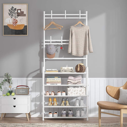 5-Tier 15-20 UDEAR Entryway Coat Rack - Large Space, Shoe Storage, Hanging & Storage, Pairs, Multifunctional White