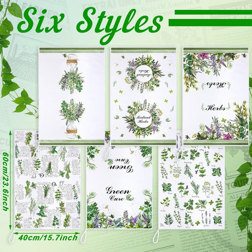 6 Pcs Herbs Kitchen Towels - Medical Herbs Dish Towels, Farmhouse Fresh Hand Towels, Gifts for Herb Lovers
