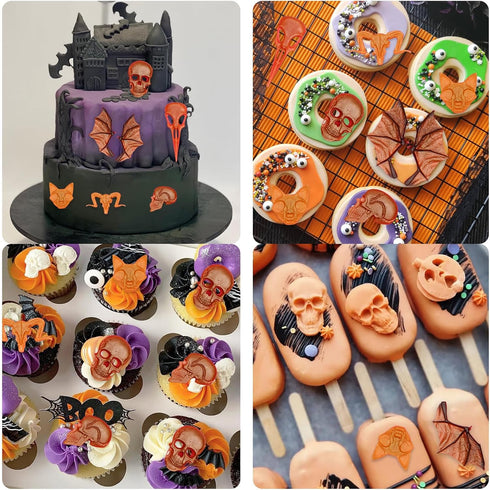 Halloween Fondant Molds, Skull Sheep Head Bat Wings Silicone Molds for Cake Decoration, Set of 5