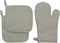Set of 3 Cotton Oven Mitts and Pot Holders, Grey Stripes, Quilted Heat Resistant Kitchen Gloves