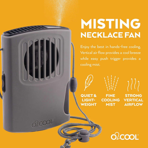 O2COOL Deluxe Multi-Pack Misting Neck Travel Fan, Battery Powered, 2pk (Gray)