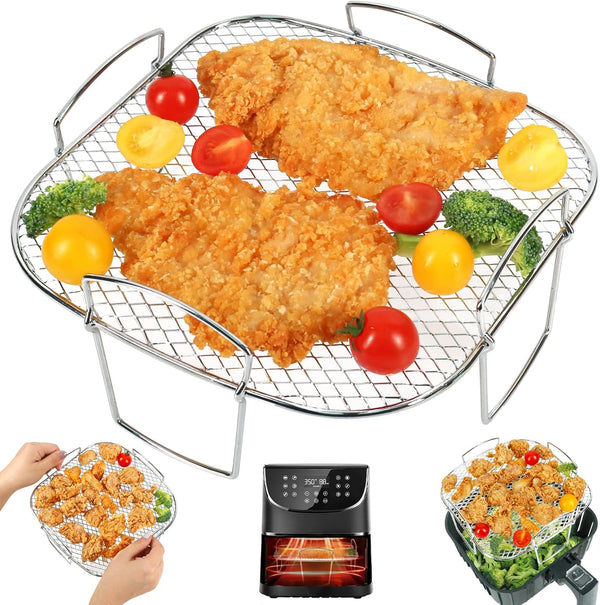 BYKITCHEN 8 inch Square Air Fryer Rack, Stainless Steel Dehydrator Accessories for Cosori, Instant Vortex, Ninja Foodi