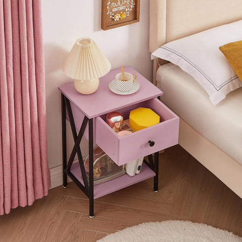 VECELO Nightstand,Modern Bedside End Table, Night Stand with Drawer and Storage Shelf for Living Room Bedroom