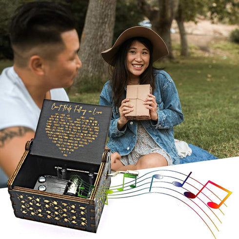 Can't Help Falling in Love Wood Music Box, Antique Engraved Musical Box Case for Loved Ones, Gifts for Boyfriend,