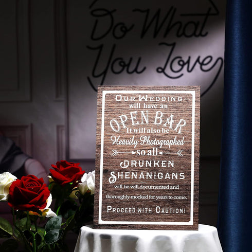 Jetec Open Bar Wedding Sign, Funny Wood Bar Sign for Your Reception Party, Hanging Wooden Rustic Farmhouse Decoration