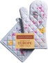 Maison d' Hermine Oven Mitt & Pot Holder Set - 100% Cotton, Heat Resistant BBQ Cooking Gloves (Blossoms In Spring)
