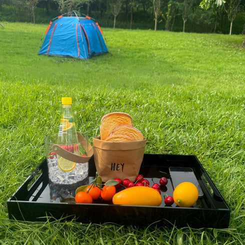 Glossy Black Sturdy Acrylic Serving Tray with Handles, 12x20 Inch, Kitchen Countertop, Makeup Drawer Organizer