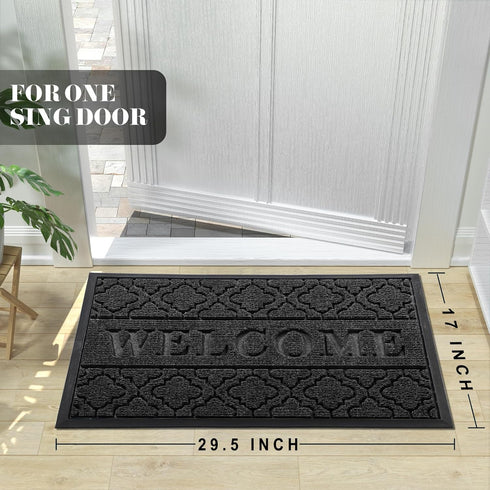 Yimobra Welcome Door Mat, Heavy Duty Non-Slip Front Door Mat for Home Entrance, 29.5 x 17 Inch, Black