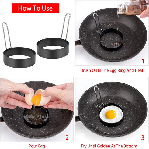 Set 6 of Non-Stick Stainless Steel Egg Cooking Rings - Perfect for Poached Eggs