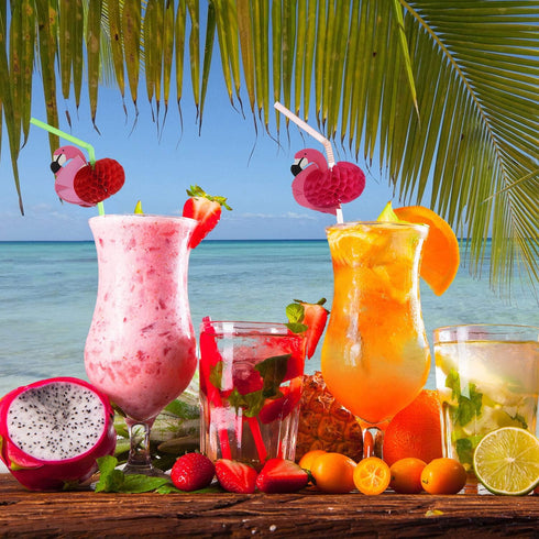 ALINK 50 Flamingo Straws, Plastic Drinking Straws for Tropical Luau Party Supplies, Hawaiian, Birthday, Pool Party