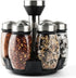 Mlici 6PC Spinning Glass Spice Jars, 360° Rotating Spice Rack Organizer with Stainless Steel Holder for Kitchen