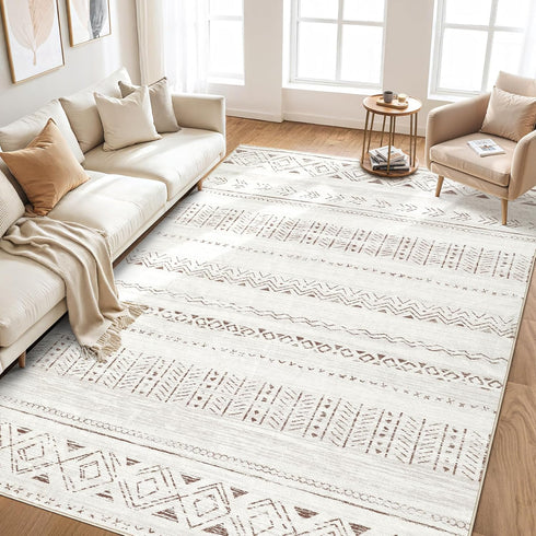 5x7 cotiled Area Rug Living Room: Washable Boho Rugs with Non Slip Backing Large Soft Indoor Stain Resistant Carpet