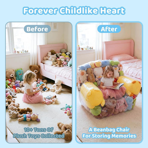 NTYNTY Clear Stuffed Animal Storage Bean Bag Chair Cover for Kids,Extra Large Beanbag Chair Cover with Zipper,PVC Bean