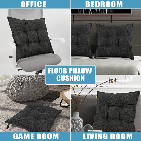 SINSOSSO Linen Cushion Pillow for Sitting - 22" Large Square Office Non-Slip Washable Yoga Indoor Floor Cushion Seating
