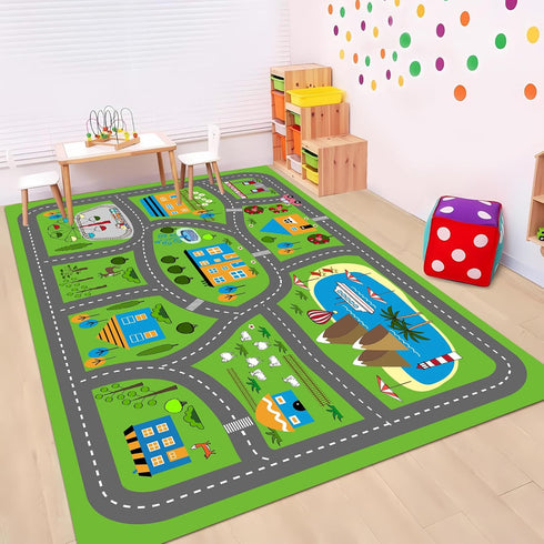Kids Car Playmat 78.7"X 59", Kids Rug for Playroom Car Mat Town